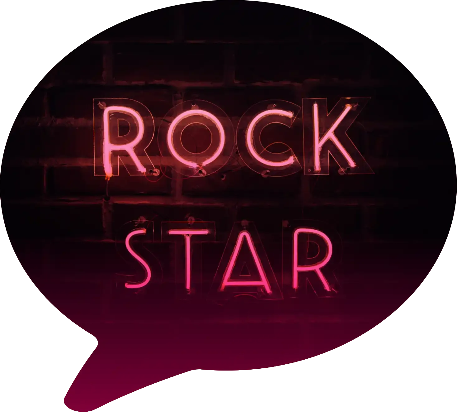 A speech bubble with a neon sign that reads "ROCK STAR"